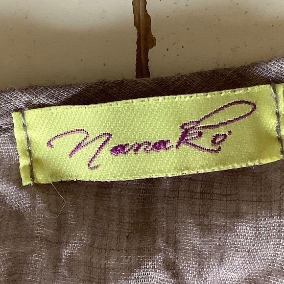 NANA KO NanaKo lightweight tan Langenlook crinkled tunic top w/ pockets M L - Picture 5 of 7